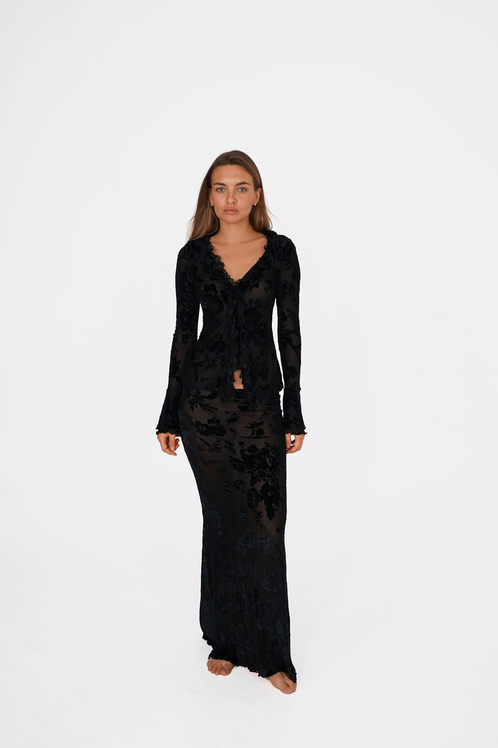 Celine Sheer Lace Maxi Skirt