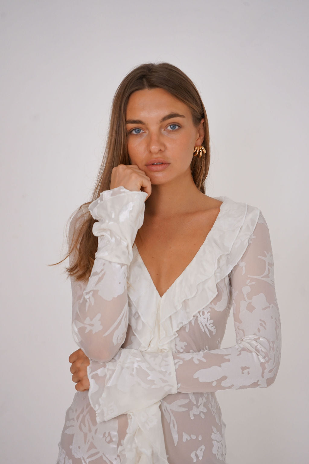 Aylina Ruffle Sheer Mini Dress